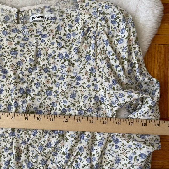 REFORMATION Tamra Dress Pixie Floral Blue White Size 4 Tie Waist Mini Pu… - Picture 8 of 13